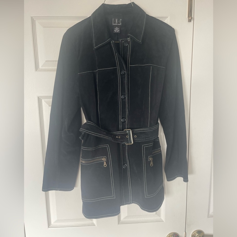 INC International Concepts Black Suede Leather Jacket - Size Large